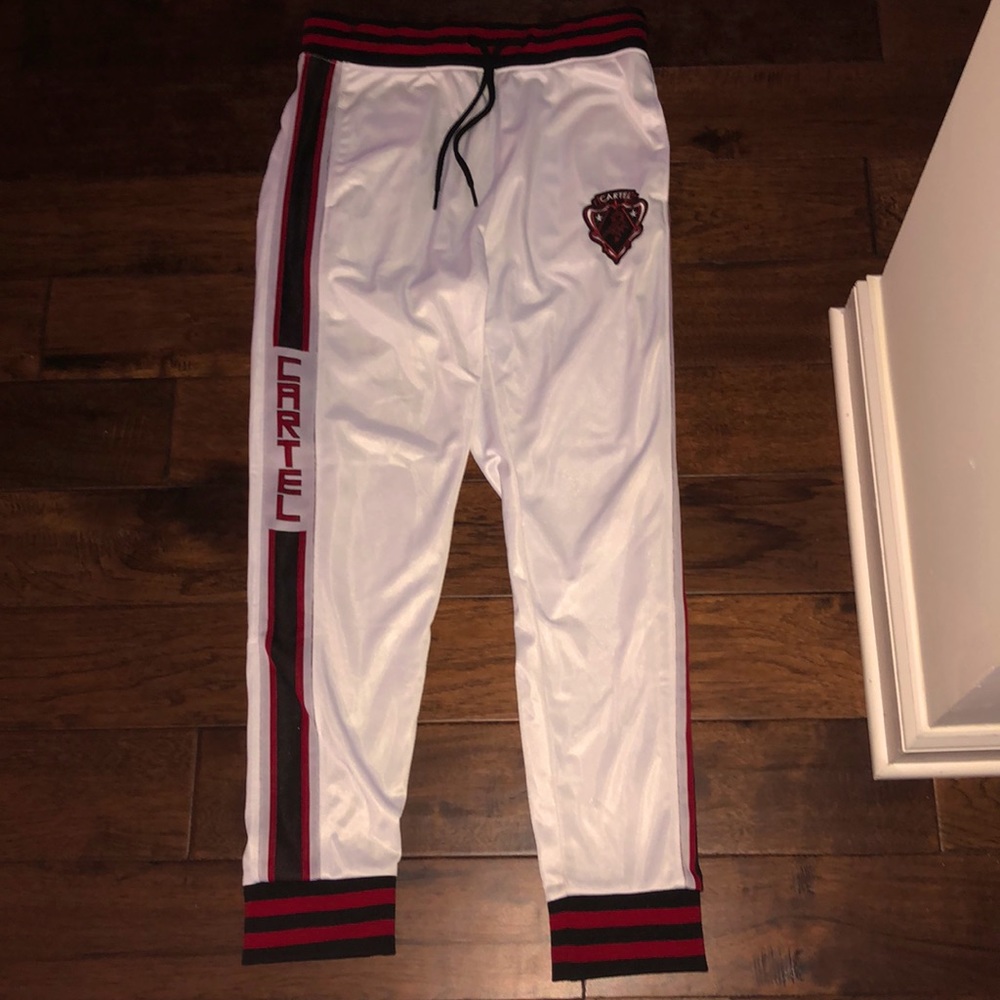 Hudson Outerwear white/black/red track pants.
